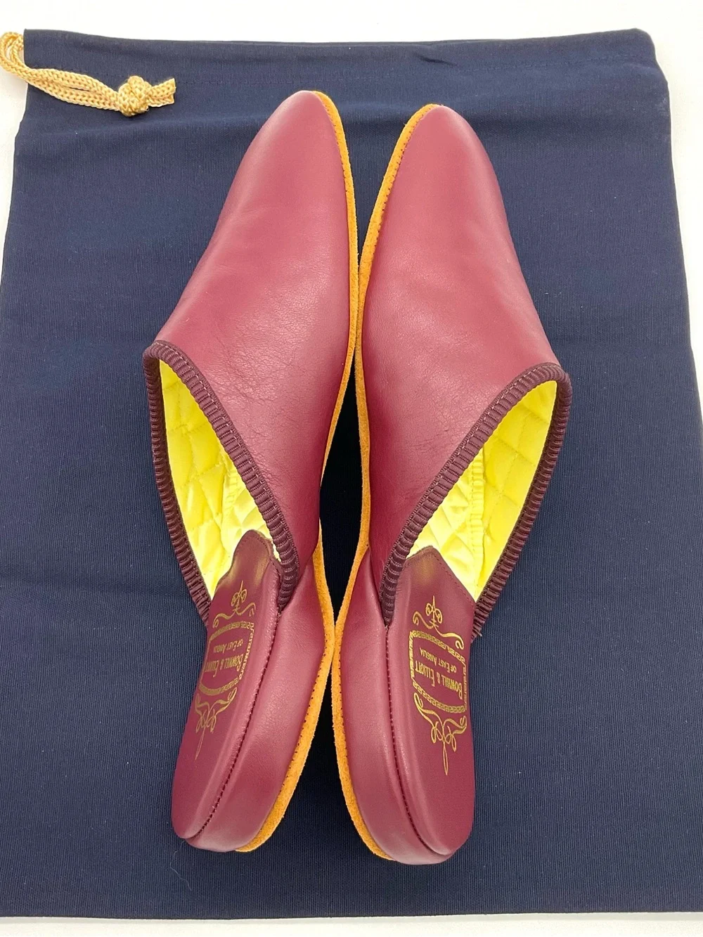 NIB Bowhill & Elliott Men’s Cherry Leather Mule Slippers